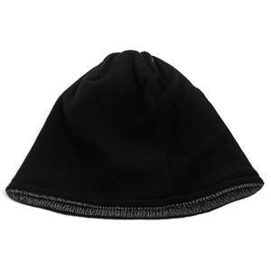 Black fleece winter beanie with reflective knit edge for outdoor sports and warmth