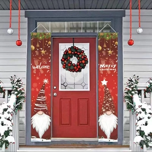 Bannières De Porche De Noël Rouge Polyester Gnome Joyeux Noël Bienvenue Signe Pour Porte D'entrée Décor De Vacances