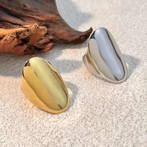 Minimalist Geometric Wide Open Ring 304 Stainless Steel Irregular Liquid Metal Texture Adjustable Finger Jewelry For Women