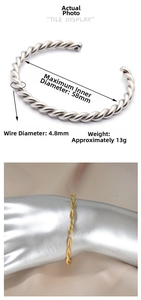 Twisted rope bangle details showing 58mm inner diameter and 4.8mm wire thickness