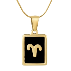 Collier signe du zodiaque Bélier avec pendentif rectangulaire doré et chaîne serpent