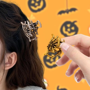 Détails des pinces à cheveux araignée d'Halloween en métal doré et argenté poli