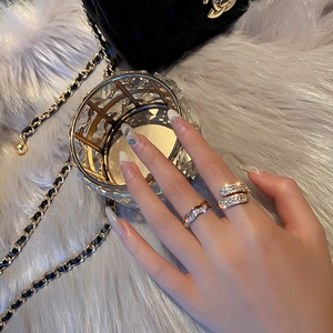 Gold plated open rings with cubic zirconia rhinestones for women, elegant jewelry set