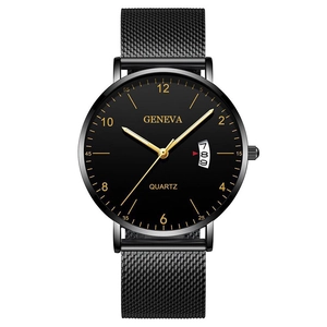 Classic men's business watch with black dial, mesh strap, and luminous quartz movement
