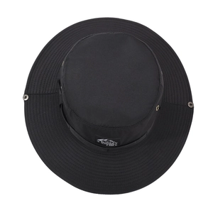 Chapeau de soleil noir d'extérieur avec large bord, écusson montagne et évents