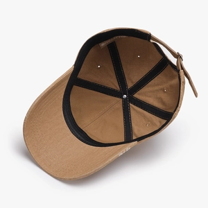 Khaki embroidered cotton baseball cap with durable interior lining and sweatband