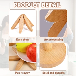 Foldable solid wood trivet with arc processing detail showing durable storage design