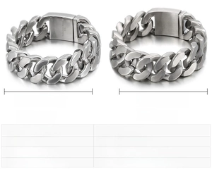 Detailed size chart for heavy 316L stainless steel men's curb chain bracelets