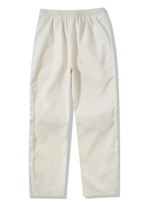 Detailed view of the elastic waistband on off-white retro straight-leg tech trousers