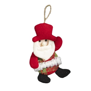Christmas tree hanging ornament featuring Santa Claus in red and green felt fabric