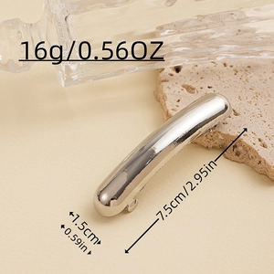 Detailed view of silver metal hair clip showing dimensions 7.5cm length and 16g weight