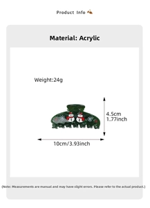 Detailsicht der 10cm Weihnachts-Haarklammer aus Acryl mit Schneemann und Maßen