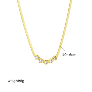 Elegant gold snake chain necklace featuring five sparkling heart-shaped zircon pendants
