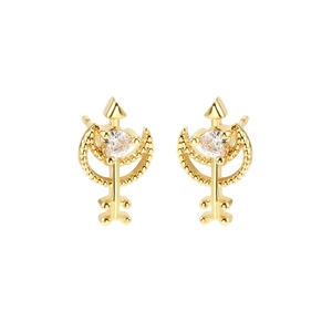 Minimalist 18k gold plated heart earrings featuring clear zircon and moon arrow design