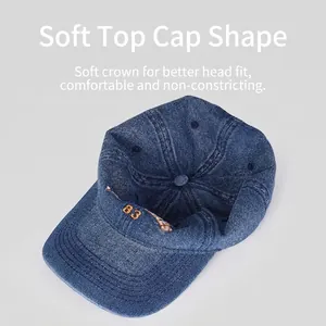 Navy blue denim baseball cap with orange 83 embroidery and soft top structural design