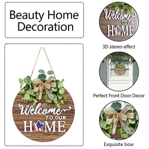 Panneau de bienvenue en bois 3D avec étoile drapeau américain pour décoration de porte