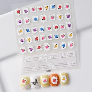 5D embossed rose nail stickers with vintage lace and frame designs TS-060