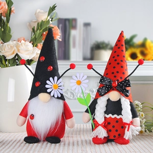Ladybug Gnome Plush Decor Scandinavian Tomte Spring Desktop Ornaments Handmade Cloth Daisy Pattern For Home Mantel Shelf