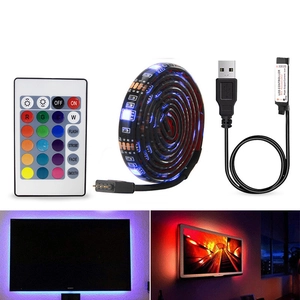 5V RGB LED strip kit with 24-key remote and USB controller for TV backlight ambient lighting