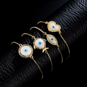 Evil Eye Bracelet 18K Gold Plated Copper Zircon Shell Enamel Adjustable Box Chain Trendy Bohemian Jewelry For Women