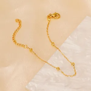 Minimalist gold-plated stainless steel bead chain bracelet with lobster clasp and extension