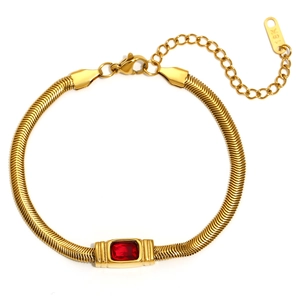 Retro 18K gold plated stainless steel snake chain bracelet with red zircon gemstone