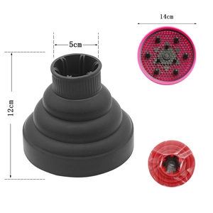 Detailed dimensions of the foldable silicone hair dryer diffuser in various colors