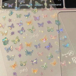 Holographic butterfly nail art stickers with laser finish for DIY manicures and crafts