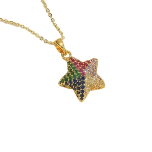 Star pendant necklace featuring colorful cubic zirconia on a minimalist gold chain