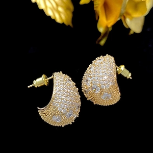 Water Drop Stud Earrings Shiny Pavé Zircon Copper Teardrop Luxury Elegant Statement For Women