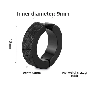 Detailed size specifications for matte black titanium steel punk ear cuff jewelry