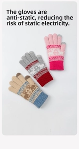 Detail showing conductive touch screen fingertips and anti-static knit fabric on winter gloves