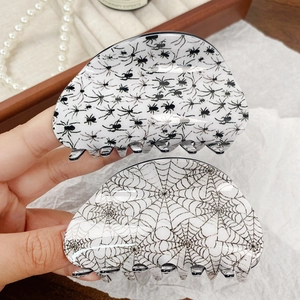 Halloween acrylic spider and web claw clips for women, semi-circular hair jaw hairpins