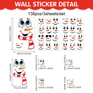 Christmas snowman face stickers set with 138 PVC decals for windows and wall decoration