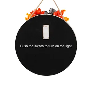Halloween pumpkin bat wooden sign with LED light and battery pack on back side