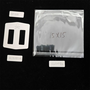 Detailed view of 7.8x8.5cm white jewelry cards and 15x15cm clear plastic packaging bags