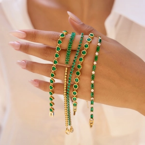 Classic 18K gold plated stainless steel tennis bracelets with green zircon gemstones