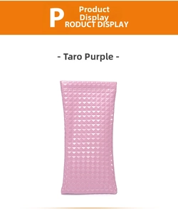 Detail of taro purple PU leather sunglasses pouch with 3D pyramid texture and stitching
