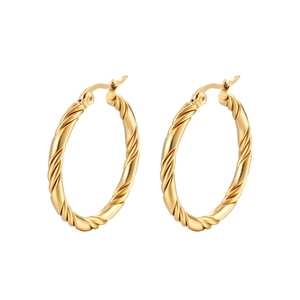 Chic golden twisted rope hoop earrings in 316L stainless steel for women