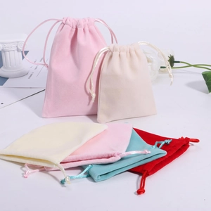 Thick velvet drawstring pouches in various colors for jewelry storage and gift packaging