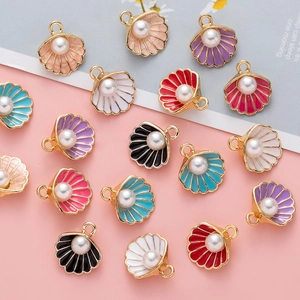 Colorful shell pearl pendants with gold alloy and enamel for DIY jewelry making