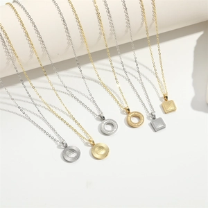 French vintage round and square pendant necklaces in gold and silver metal finishes