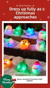Macro shot of assorted glowing LED Christmas character rings for festive holiday decorations