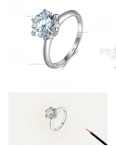 Macro view of six-prong solitaire ring with hand-polished S925 sterling silver band