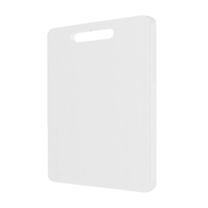 White anti-slip PE plastic cutting board with textured surface and hanging handle