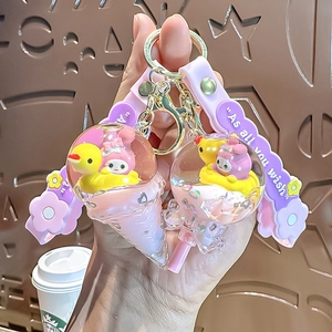 Liquid Quicksand Keychain Acrylic Cartoon Animal Figures Floating Sequins Bag Charm For Girls Cute Gift Accessory