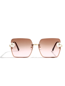 Square oversized gradient sunglasses for women featuring elegant pearl metal accents