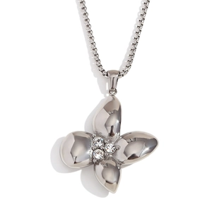 18K gold plated necklace with flower pendant featuring clear crystals on white background