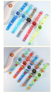 Detail view of colorful waterproof digital watches for kids with dinosaur and football designs