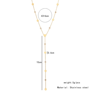 Detail showing dimensions of gold Y-shaped heart pendant necklace in stainless steel